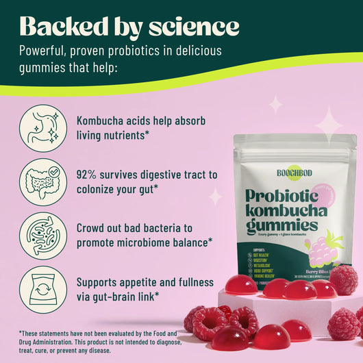 BoochBod Probiotic Kombucha Gummies (Berry Bliss)